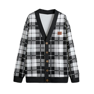 PLAID STYLE WHT Unisex Cardigan With Button Closure