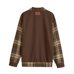 PLAID STYLE BROWN Unisex Lapel Collar Sweater