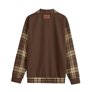 PLAID STYLE BROWN Unisex Lapel Collar Sweater