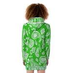 BANDANA PAISLEY GREEN Women's Heavy Fleece Long Hoodie
