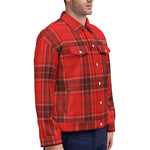 PLAID STYLE RED Unisex Lapel Jacket Cotton