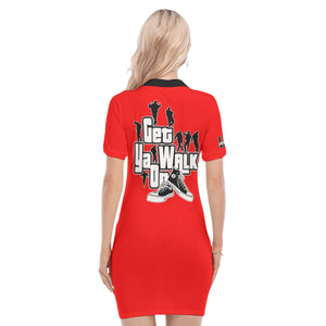 GET YA WALK ON RED Women's Polo Collar Dress