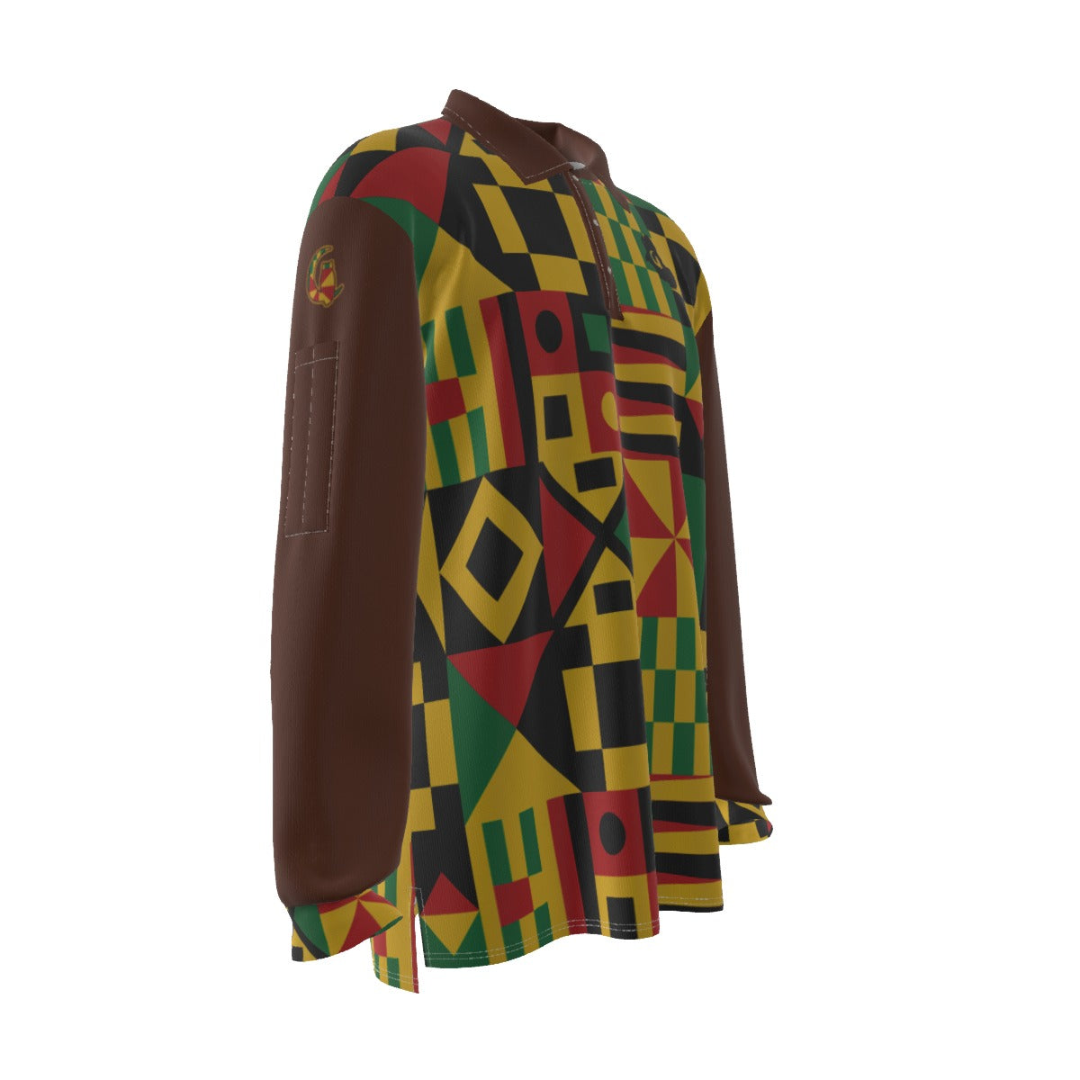KENTE BUTAN BROWN Men's Long Sleeve Polo Shirt