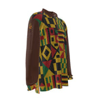 KENTE BUTAN BROWN Men's Long Sleeve Polo Shirt