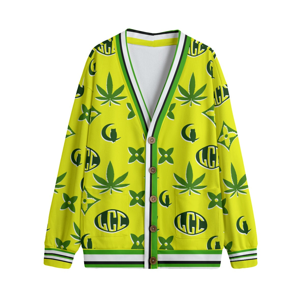 WEEDY YLW GREEN Unisex V-neck Cardigan With Button Closure