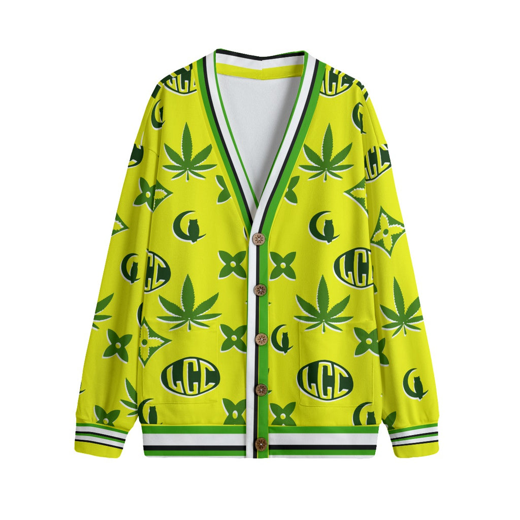 WEEDY YLW GREEN Unisex V-neck Cardigan With Button Closure