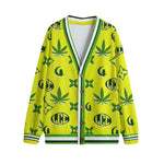 WEEDY YLW GREEN Unisex V-neck Cardigan With Button Closure