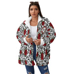 RED ROSES Borg Fleece Stand-up Collar Coat With Zipper Closure