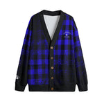 DUSTY PLAID BLUE Unisex V-neck Cardigan With Button Closure