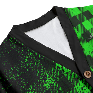 DUSTY PLAID GREEN Unisex V-neck Cardigan With Button Closure