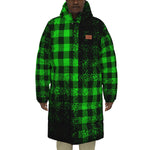 DUSTY PLAID GREEN Unisex Long Down Jacket