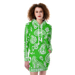 BANDANA PAISLEY GREEN Women's Heavy Fleece Long Hoodie