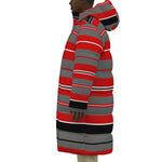 STRIPE GREYRED Unisex Long Down Jacket