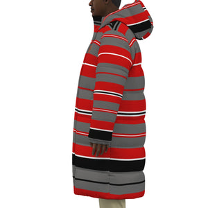 STRIPE GREYRED Unisex Long Down Jacket