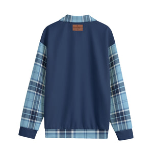 PLAID STYLE BLUE1 Unisex Lapel Collar Sweater