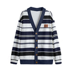 STRIPE UP NAVY Unisex V-neck Cardigan With Button Closure