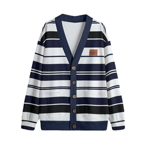 STRIPE UP NAVY Unisex V-neck Cardigan With Button Closure