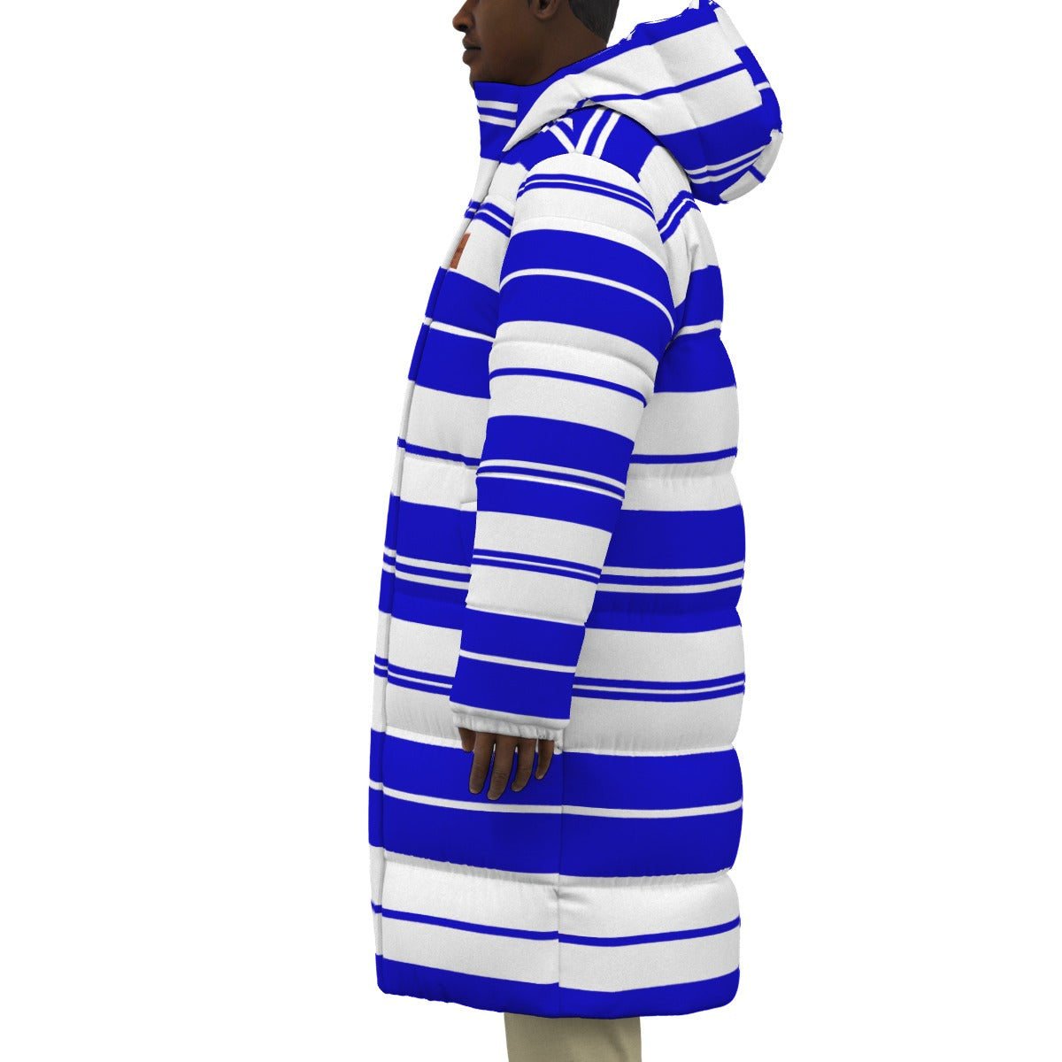 STRIPES BLUWHT Unisex Long Down Jacket