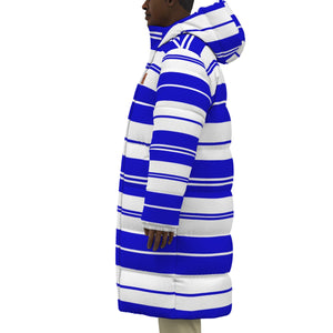 STRIPES BLUWHT Unisex Long Down Jacket