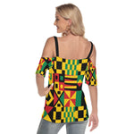 KENTE BUTAN Women's Shoulder T-shirt With Criss Cross Strips