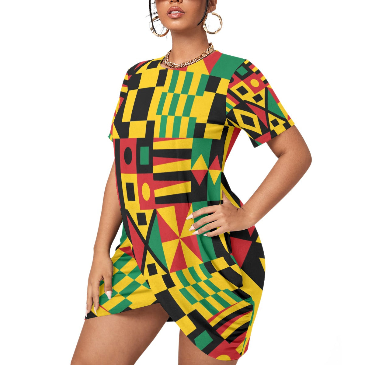 KENTE BUTAN Women’s Stacked Hem Dress With Short Sleeve