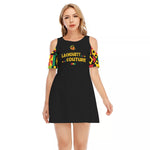 KENTE BUTAN BLC Women's Cold Shoulder O-neck Dress | Cotton