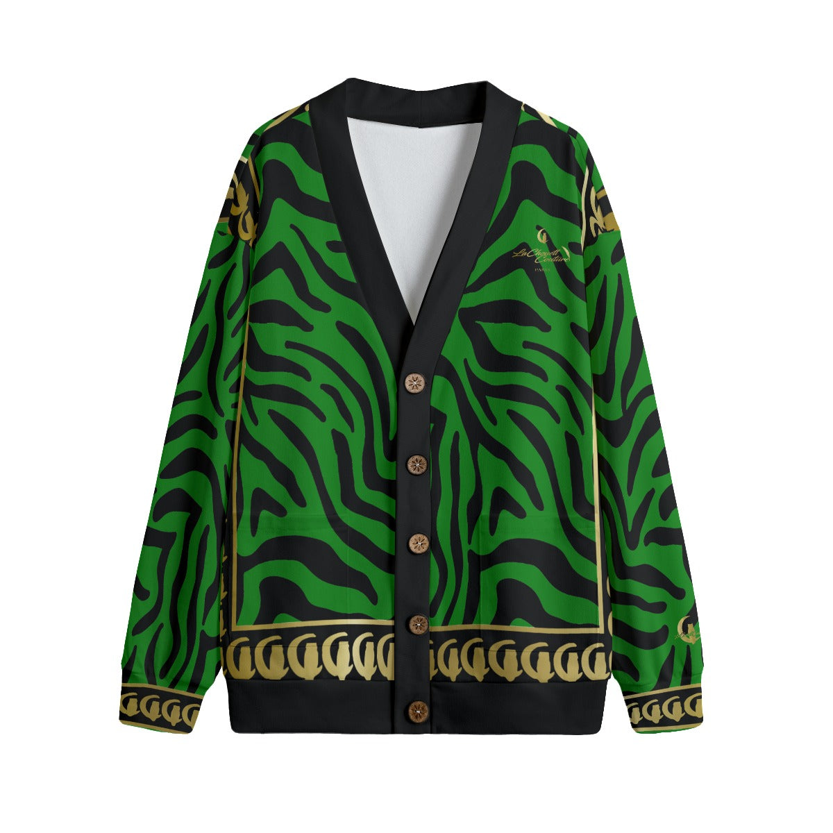 PRIVILEGE GREEN Unisex V-neck Cardigan With Button Closure