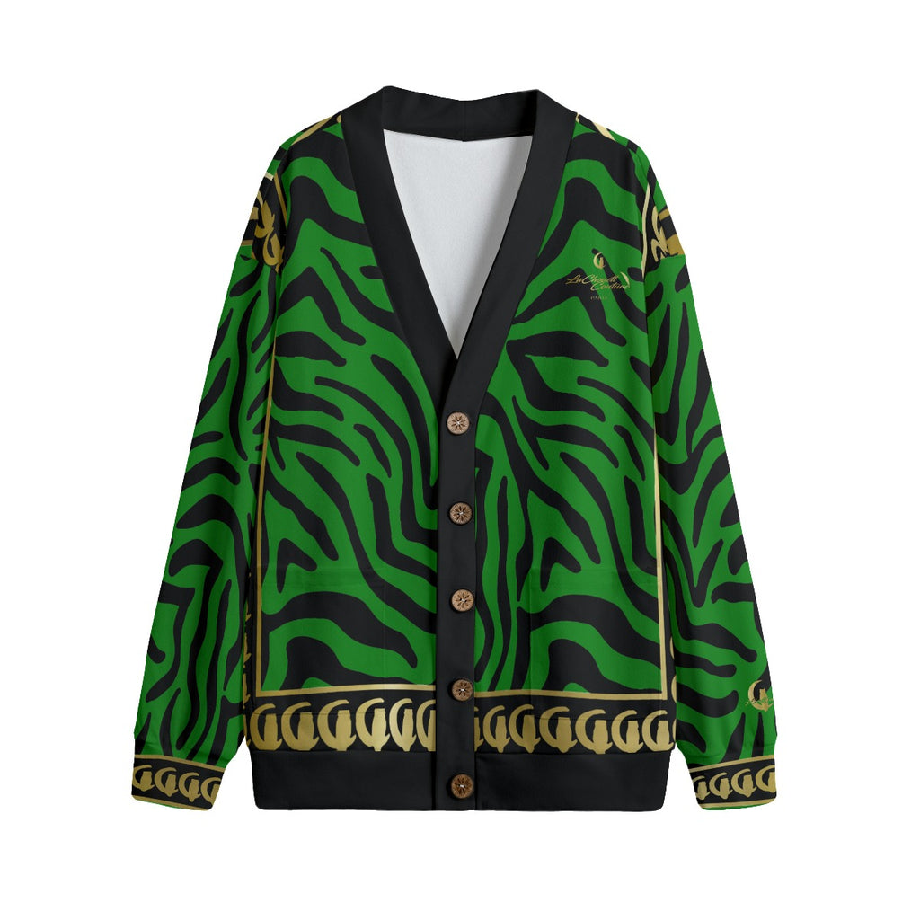 PRIVILEGE GREEN Unisex V-neck Cardigan With Button Closure