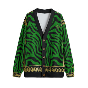 PRIVILEGE GREEN Unisex V-neck Cardigan With Button Closure