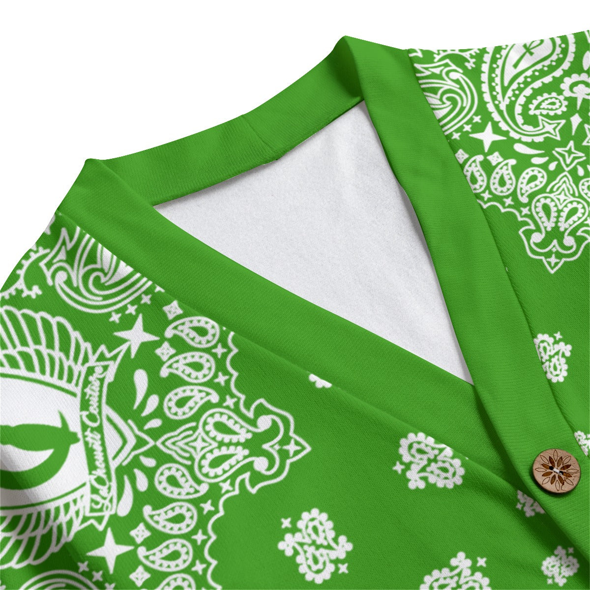BANDANA GREEN Unisex V-neck Cardigan With Button Closure