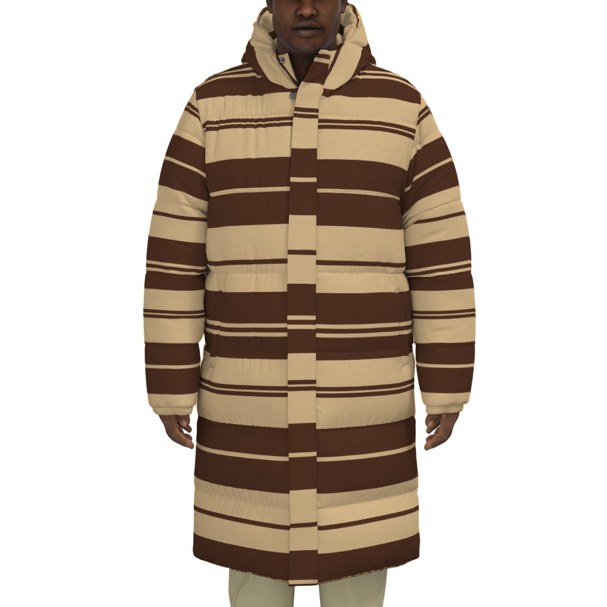 STRIPES BRWN Unisex Long Down Jacket