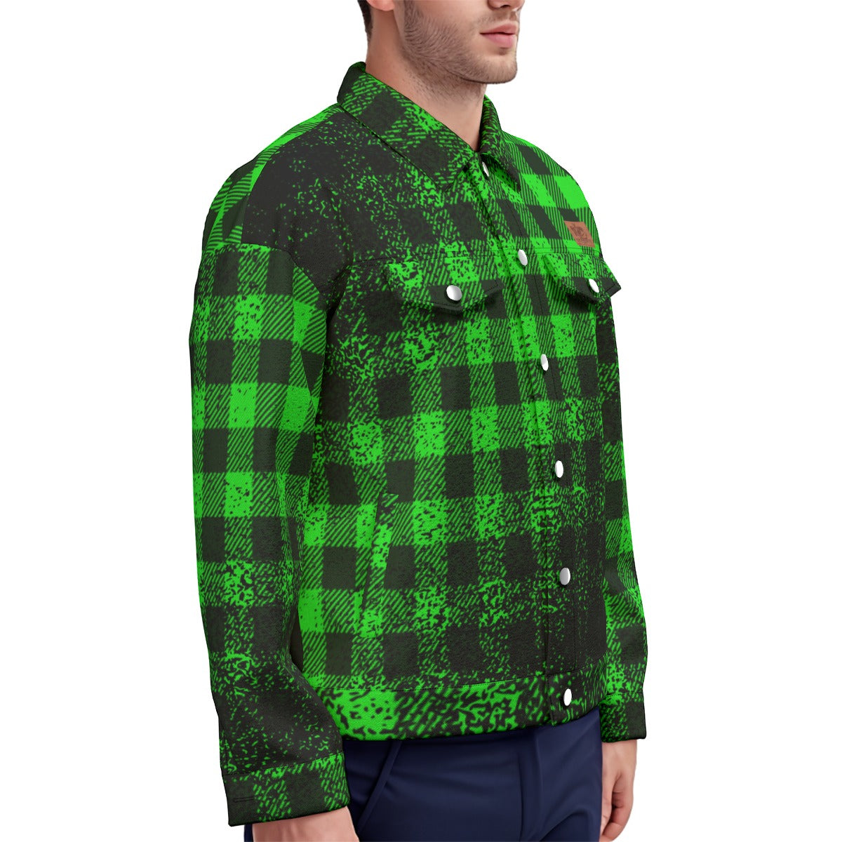 DUSTY PLAID GREEN Unisex Lapel Jacket Cotton