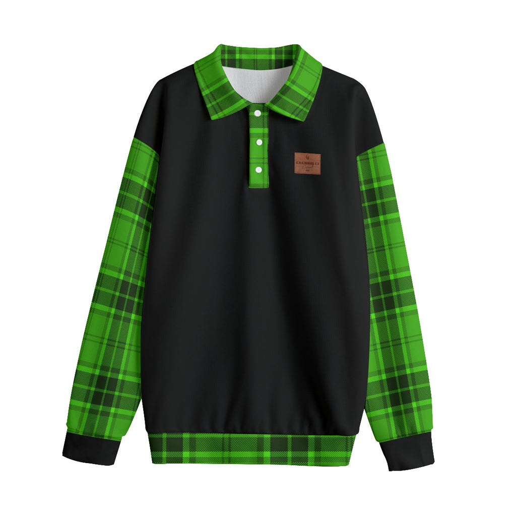 PLAID STYLE GREEN Unisex Lapel Collar Sweater
