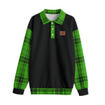 PLAID STYLE GREEN Unisex Lapel Collar Sweater