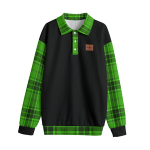 PLAID STYLE GREEN Unisex Lapel Collar Sweater