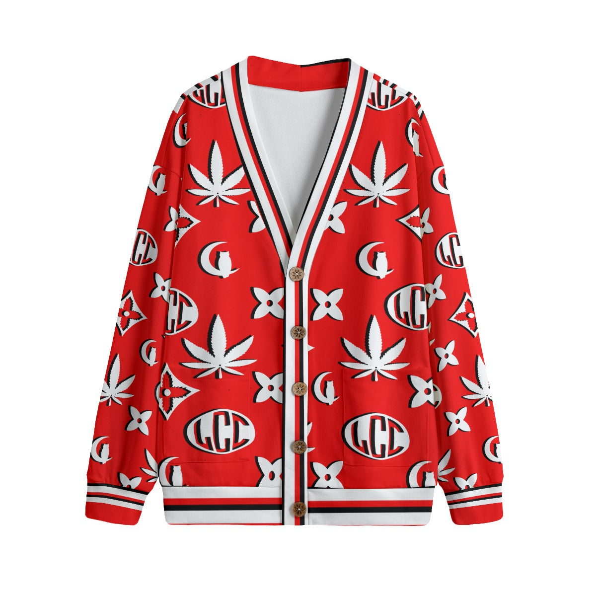 WEEDY LCC RED Unisex V-neck Cardigan With Button Closure