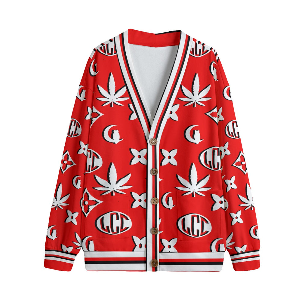 WEEDY LCC RED Unisex V-neck Cardigan With Button Closure