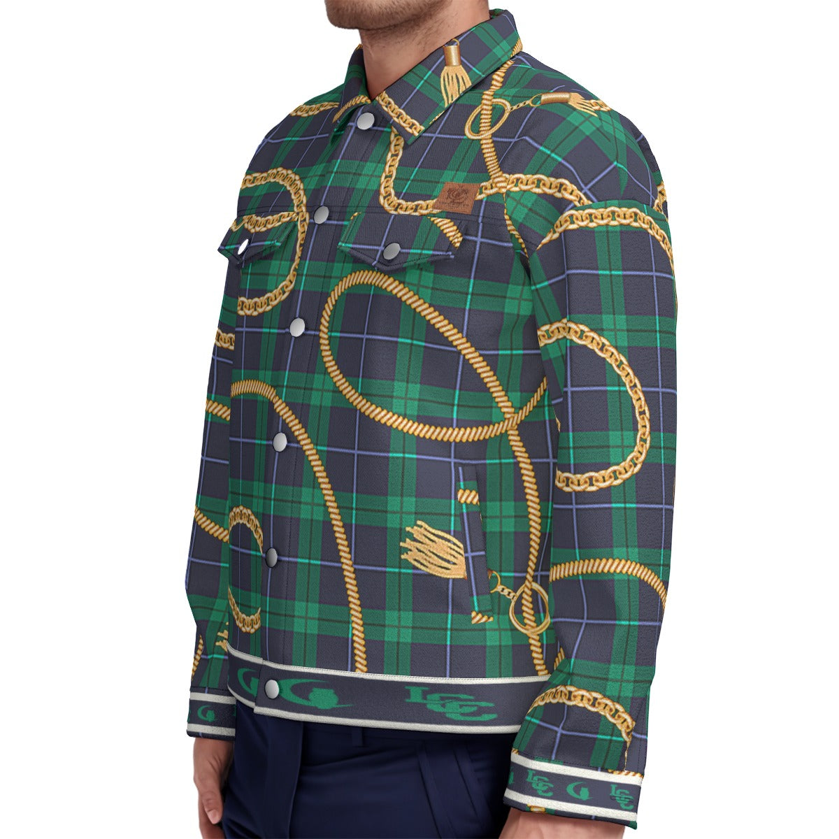 PLAID IN GOLD Unisex Lapel Jacket Cotton