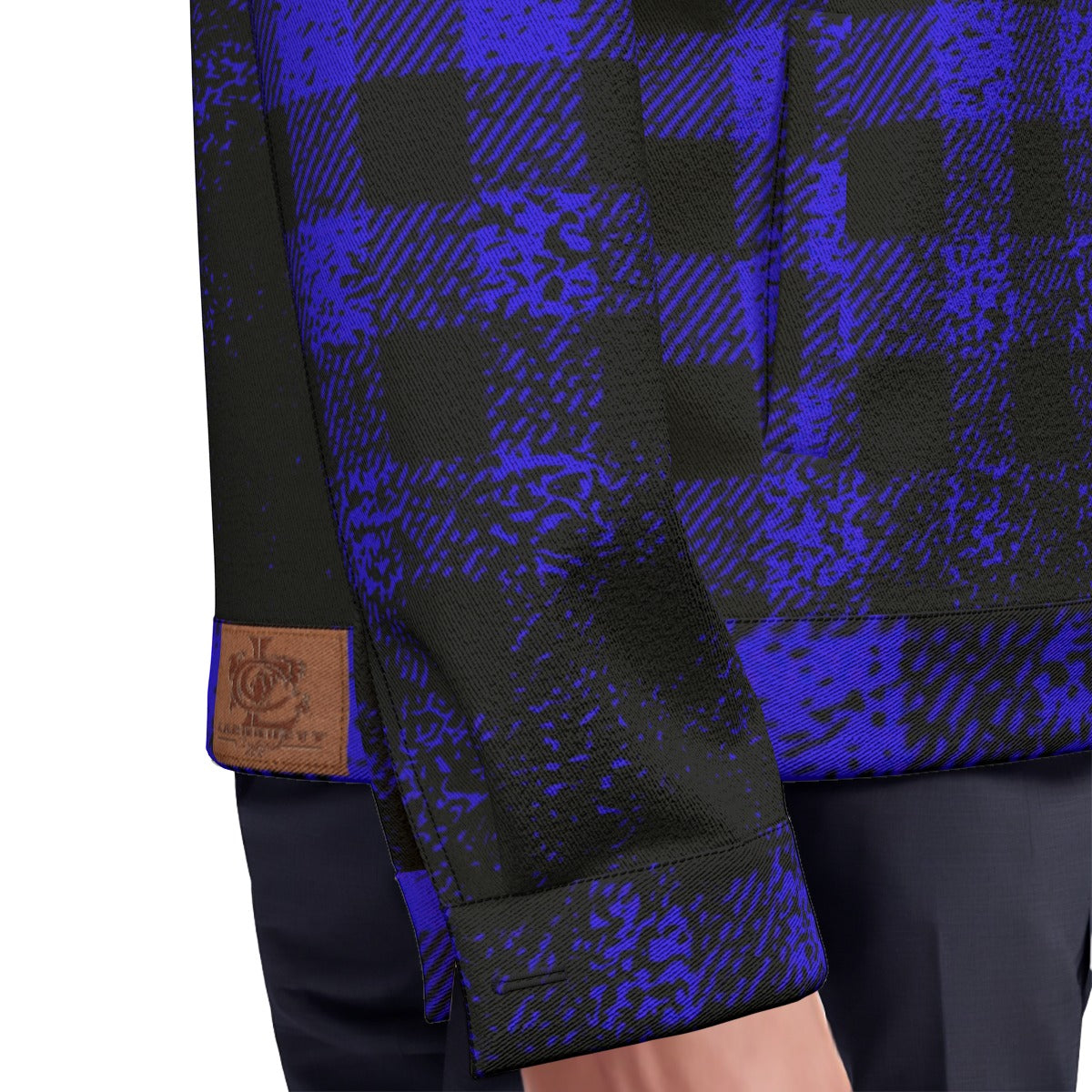 DUSTY PLAID BLUE Unisex Lapel Jacket Cotton