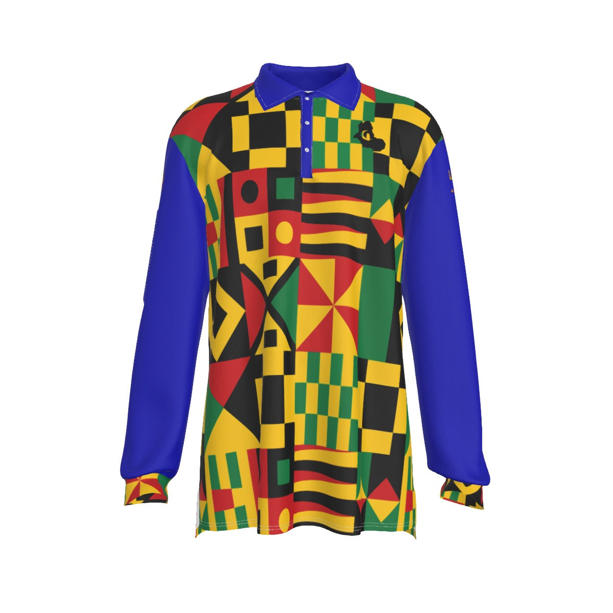 KENTE BUTAN BLUE Men's Long Sleeve Polo Shirt