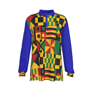 KENTE BUTAN BLUE Men's Long Sleeve Polo Shirt