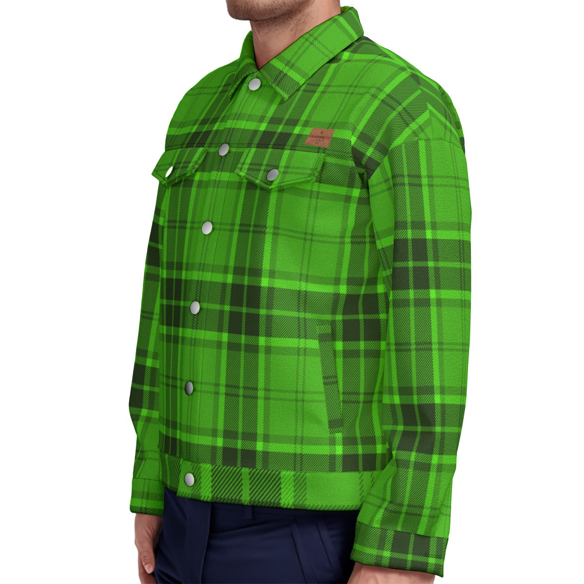 PLAID STYLE GREEN Unisex Lapel Jacket Cotton