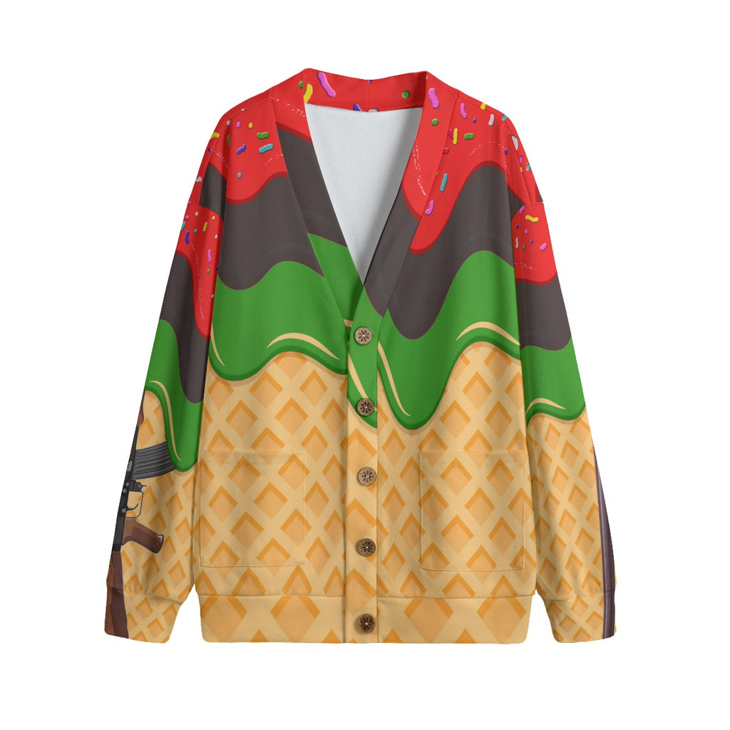 RBG ICE CREAM RVLT Unisex V-neck Cardigan With Button Closure