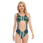 PLAID IN GOLD Women's Navel Back Hollow One-piece Swimsuit