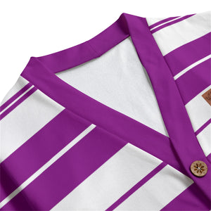 STRIPE UP GRAPES Unisex V-neck Cardigan With Button Closure