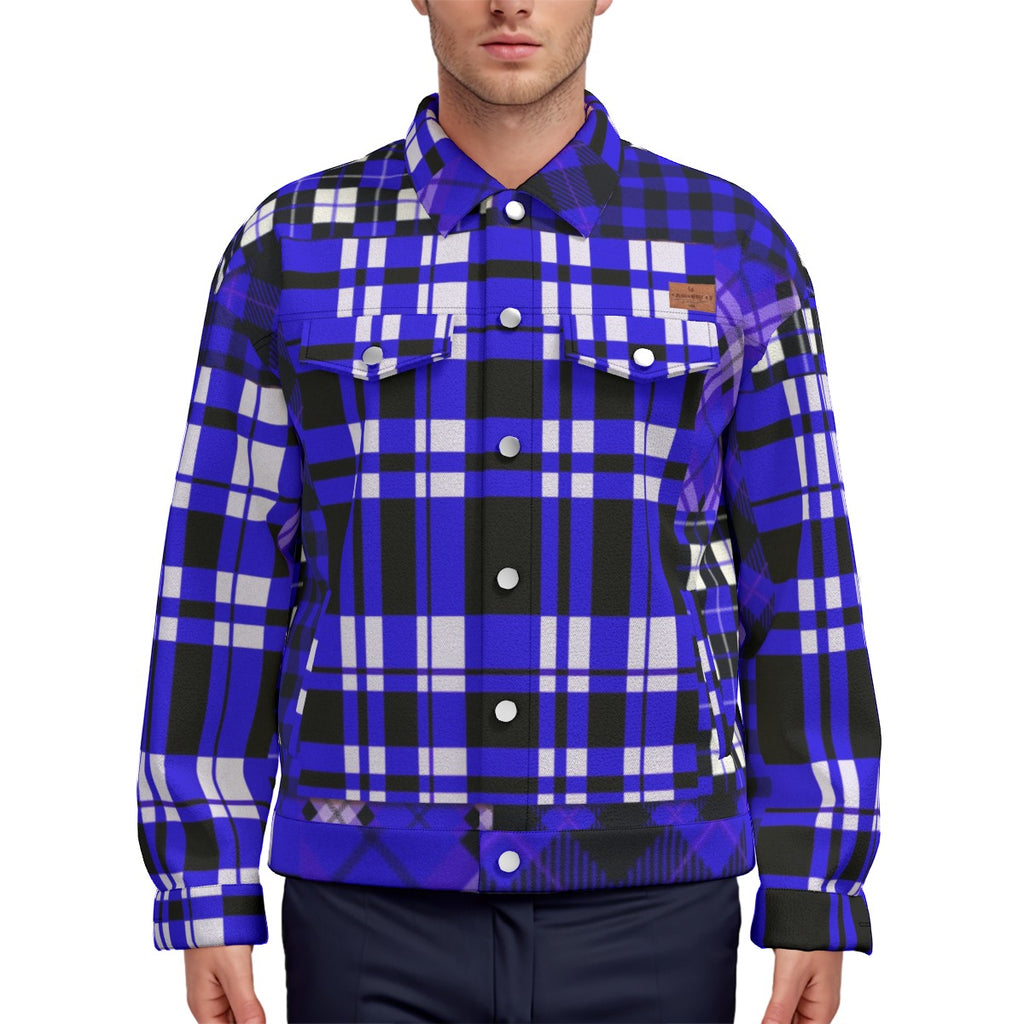 FLEXIN PLAID BLUE Unisex Lapel Jacket Cotton
