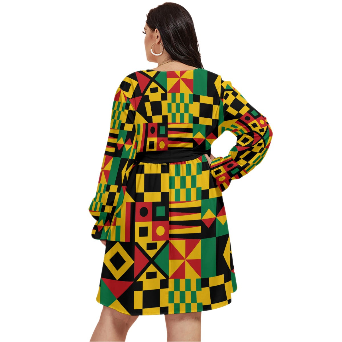 KENTE BUTAN Women's V-neck Dress With Waistband