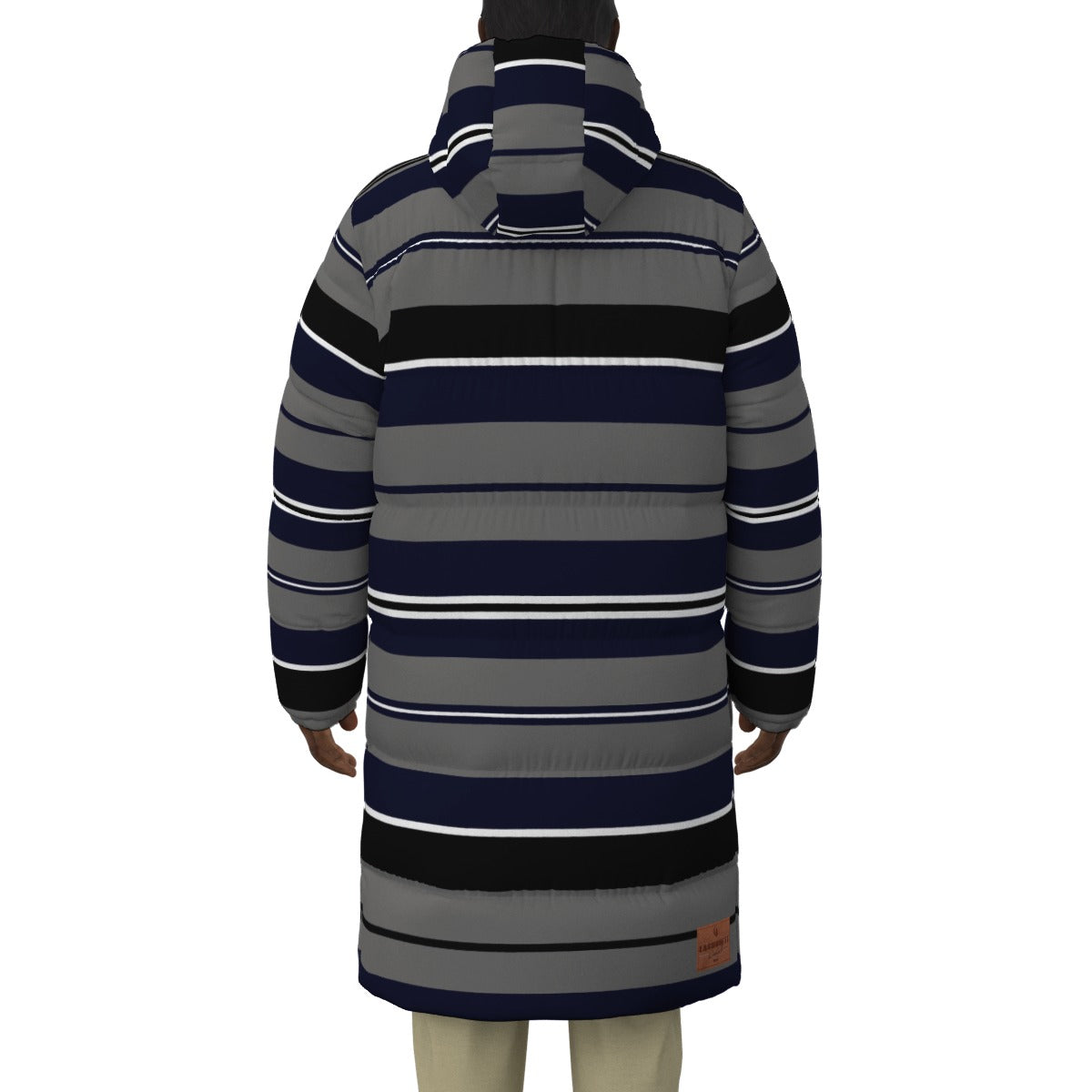 STRIPES NAVYGREY Unisex Long Down Jacket