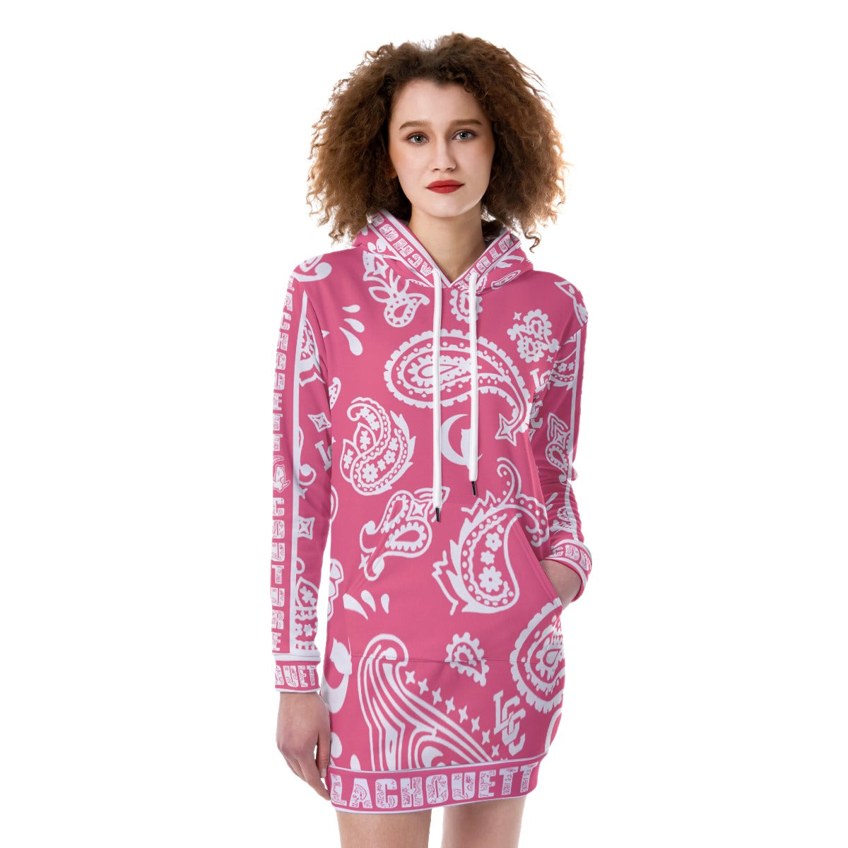 BANDANA PAISLEY PINKISH Women's Heavy Fleece Long Hoodie
