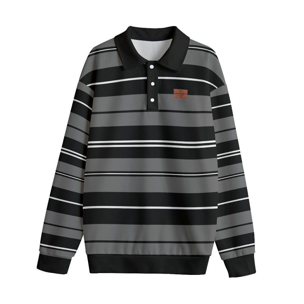 STRIPE UP GREYBLC Unisex Lapel Collar Sweater